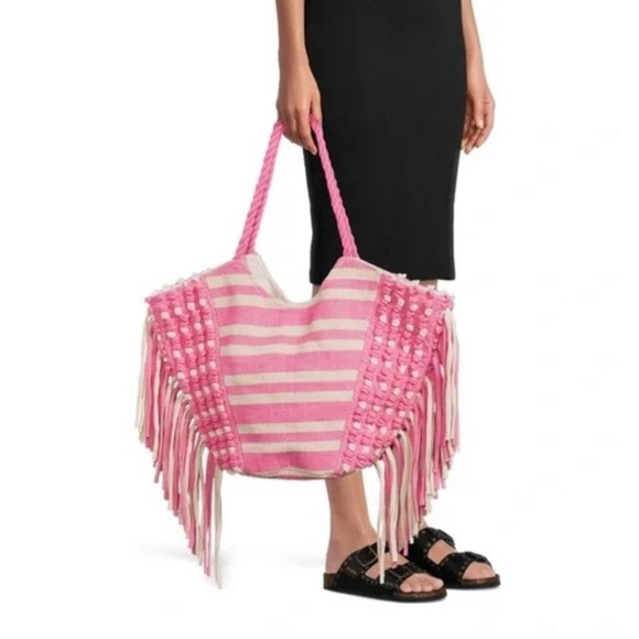 Women's Adult Fringe Tote Handbag Pink Passion - Picture 5 of 5